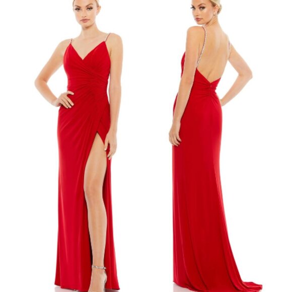 New! IEENA Mac Duggal 26695 Long Spaghetti Strap Gown Red Size 8 26553 - Picture 2 of 16
